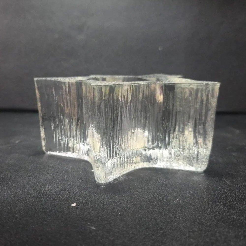 Indiana Glass Star Shaped Candle Holder, Lancaster Colony Co., Textured‎ Design